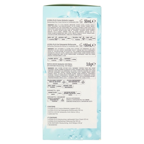 Clinians Hydra Plus Crema Idratante Leggera 50 mL + Gel Detergente Rinfrescante 150 mL + Patch Occhi